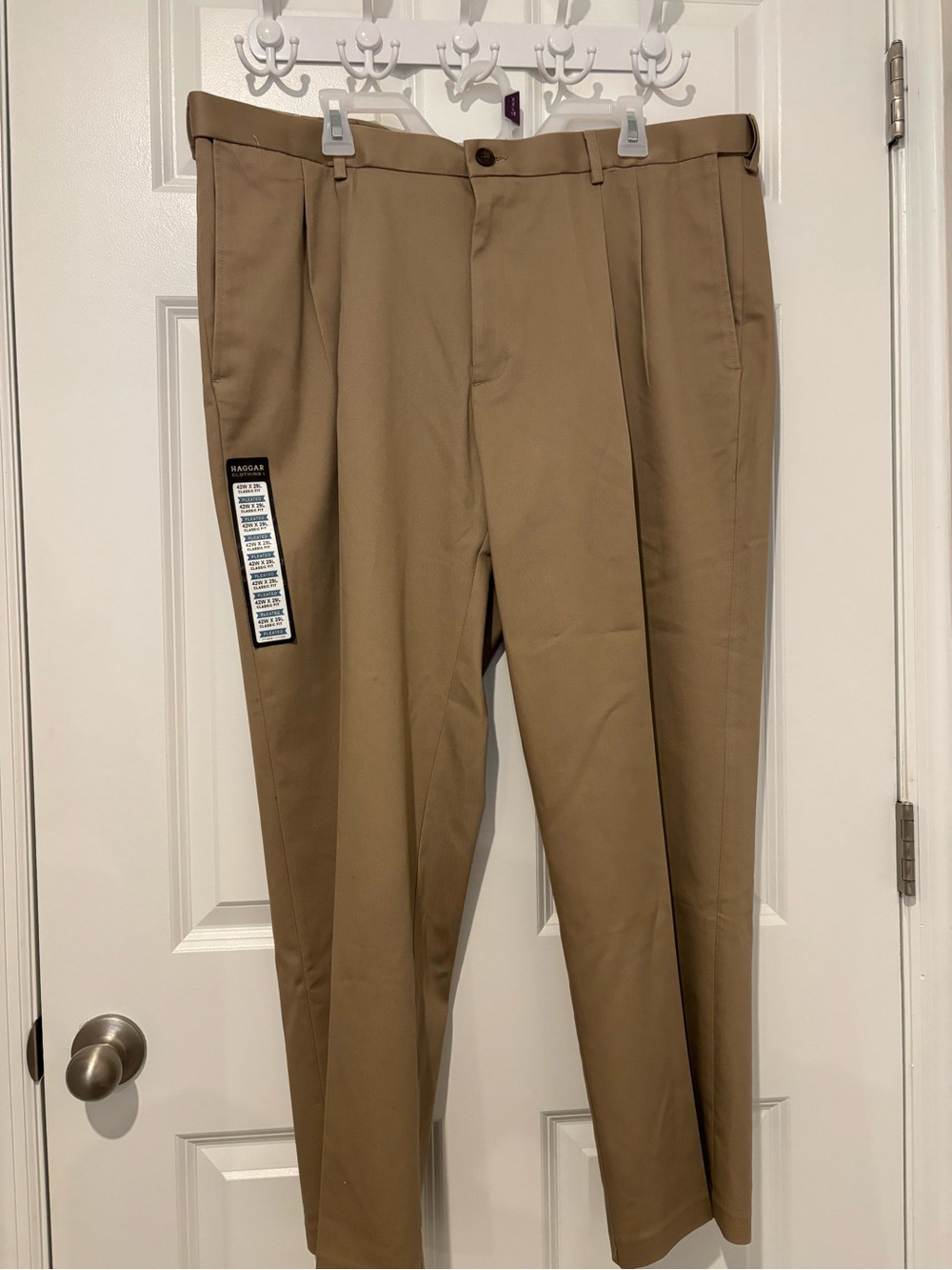 Haggar Classic Flat-Front Chinos — Tan